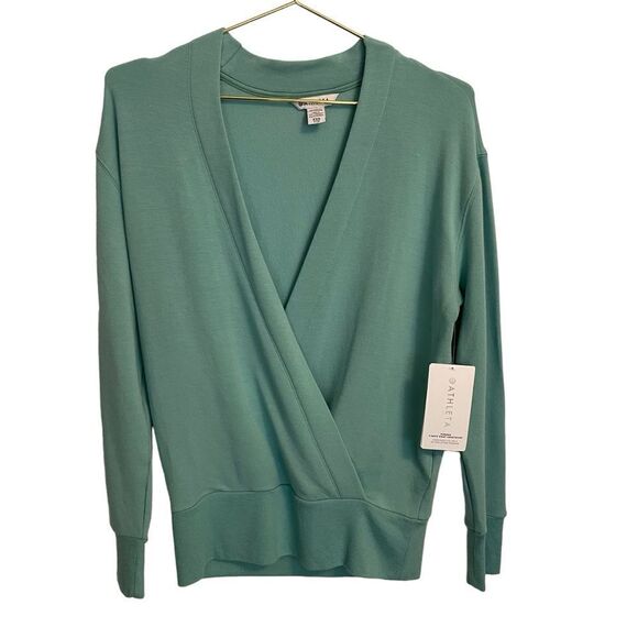 Athleta Purana V-Neck Wrap Sweatshirt Green Size XXS NWT - Picture 1 of 7